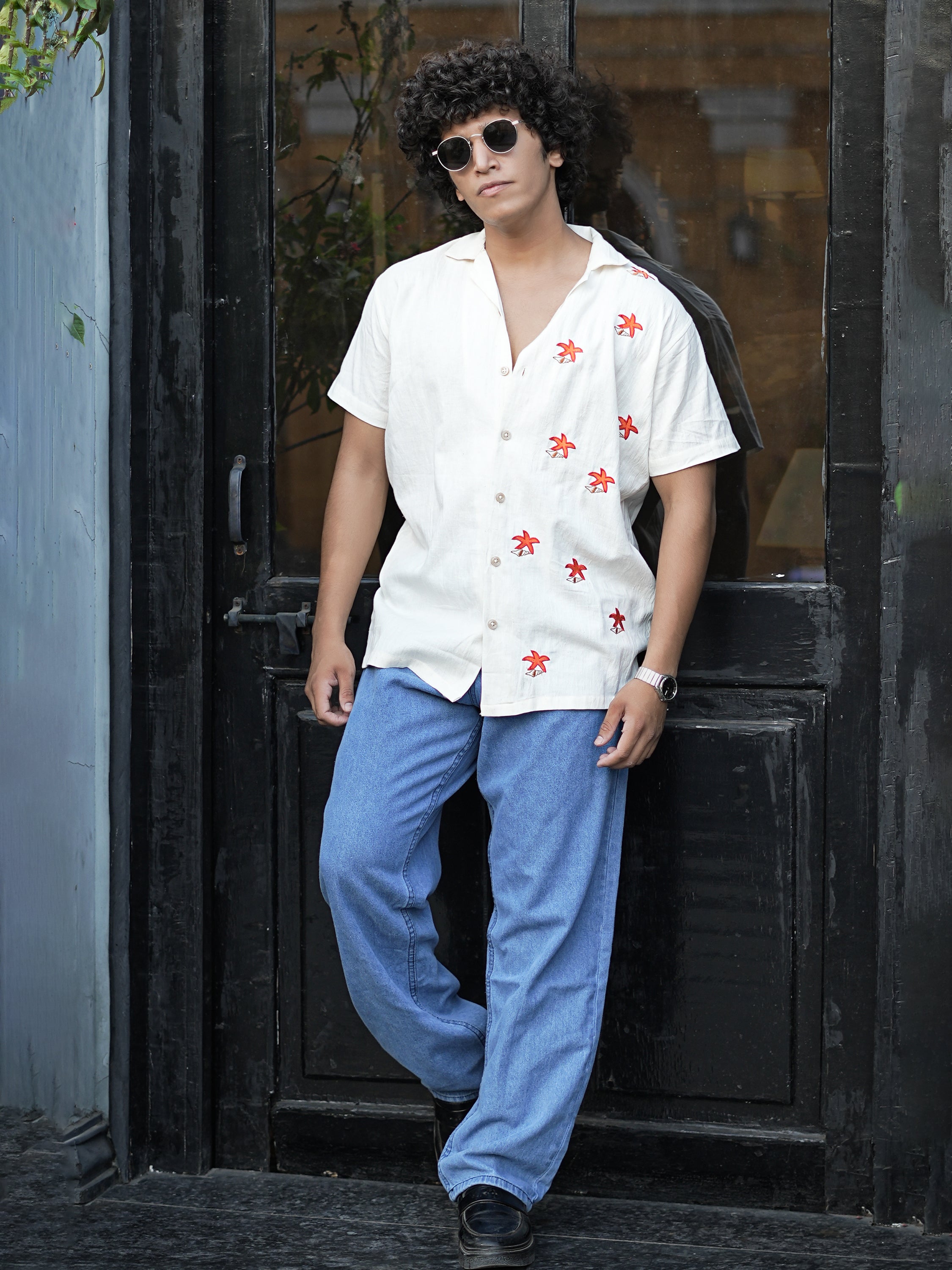 Starfish Embroidery Linen Shirt