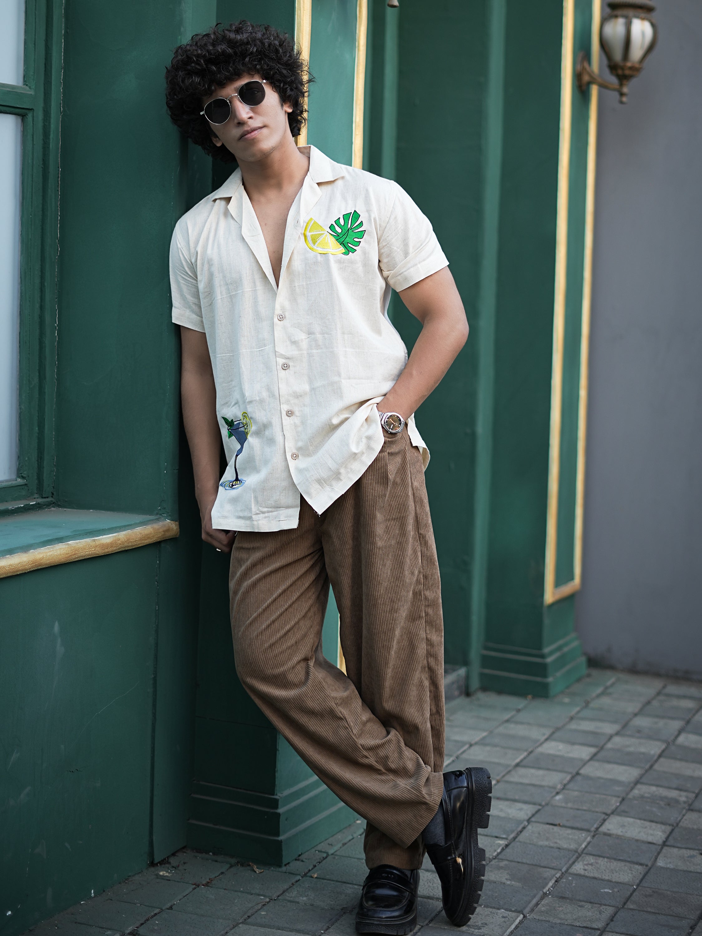 Cocktail Hour Summer Embroidery Linen Shirt