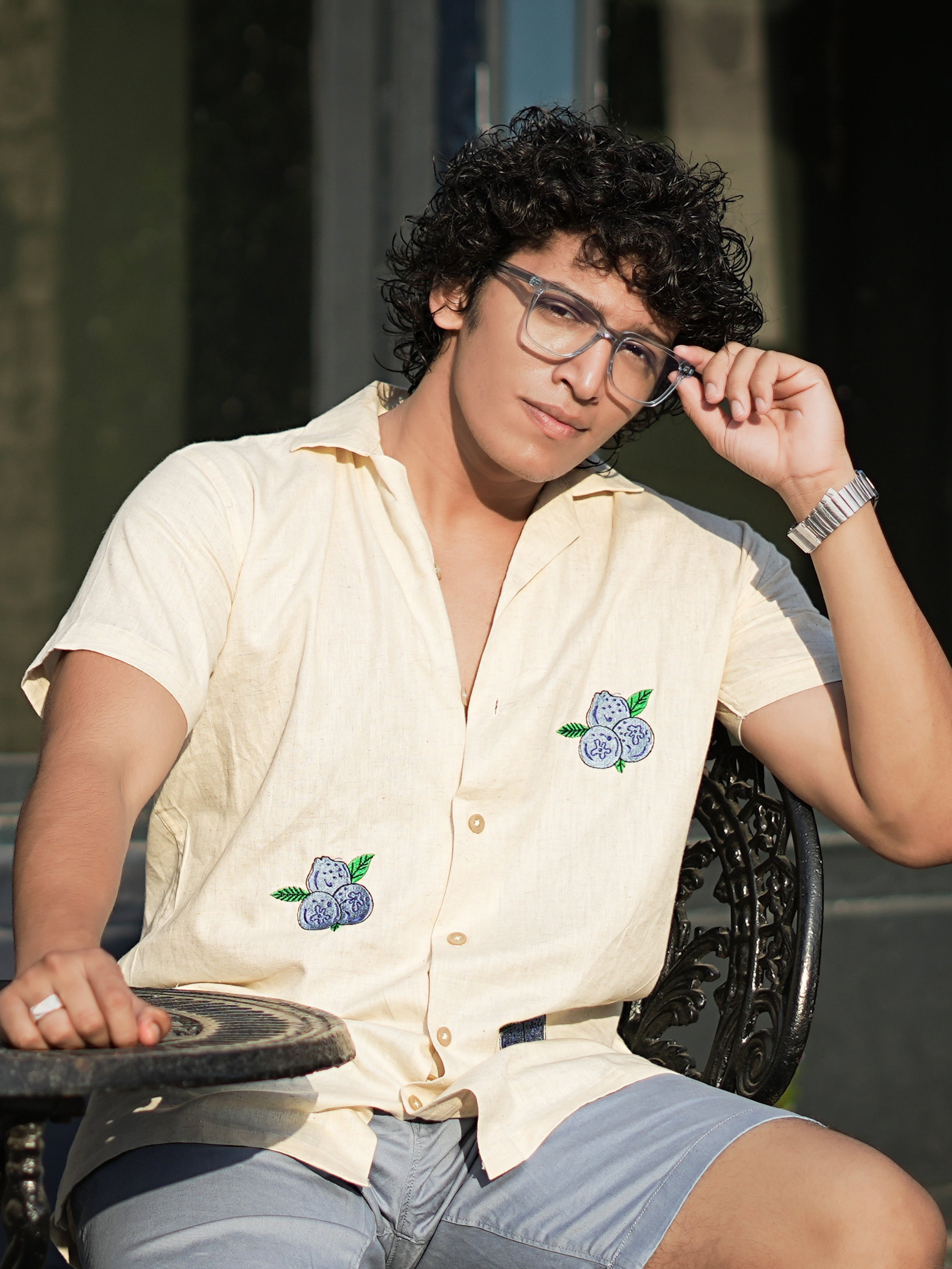 Blueberry Breeze Embroidery Linen Shirt