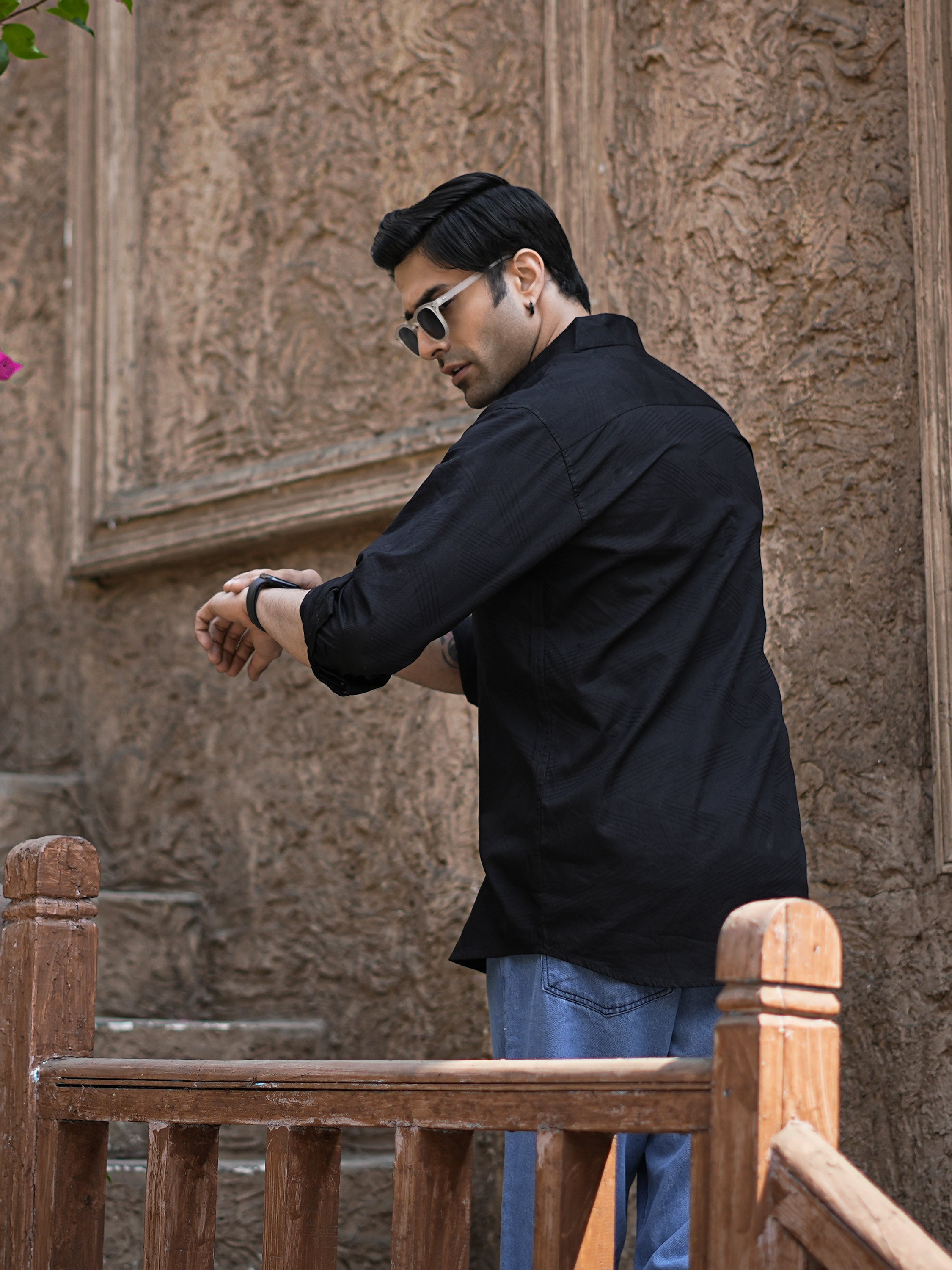 Textured Black Formal Shirt