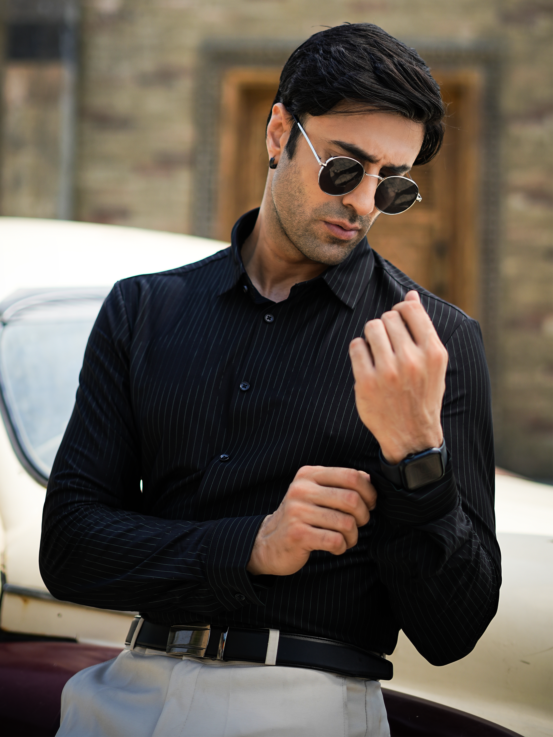 Stitchless Charcoal Black Pinstripe Shirt