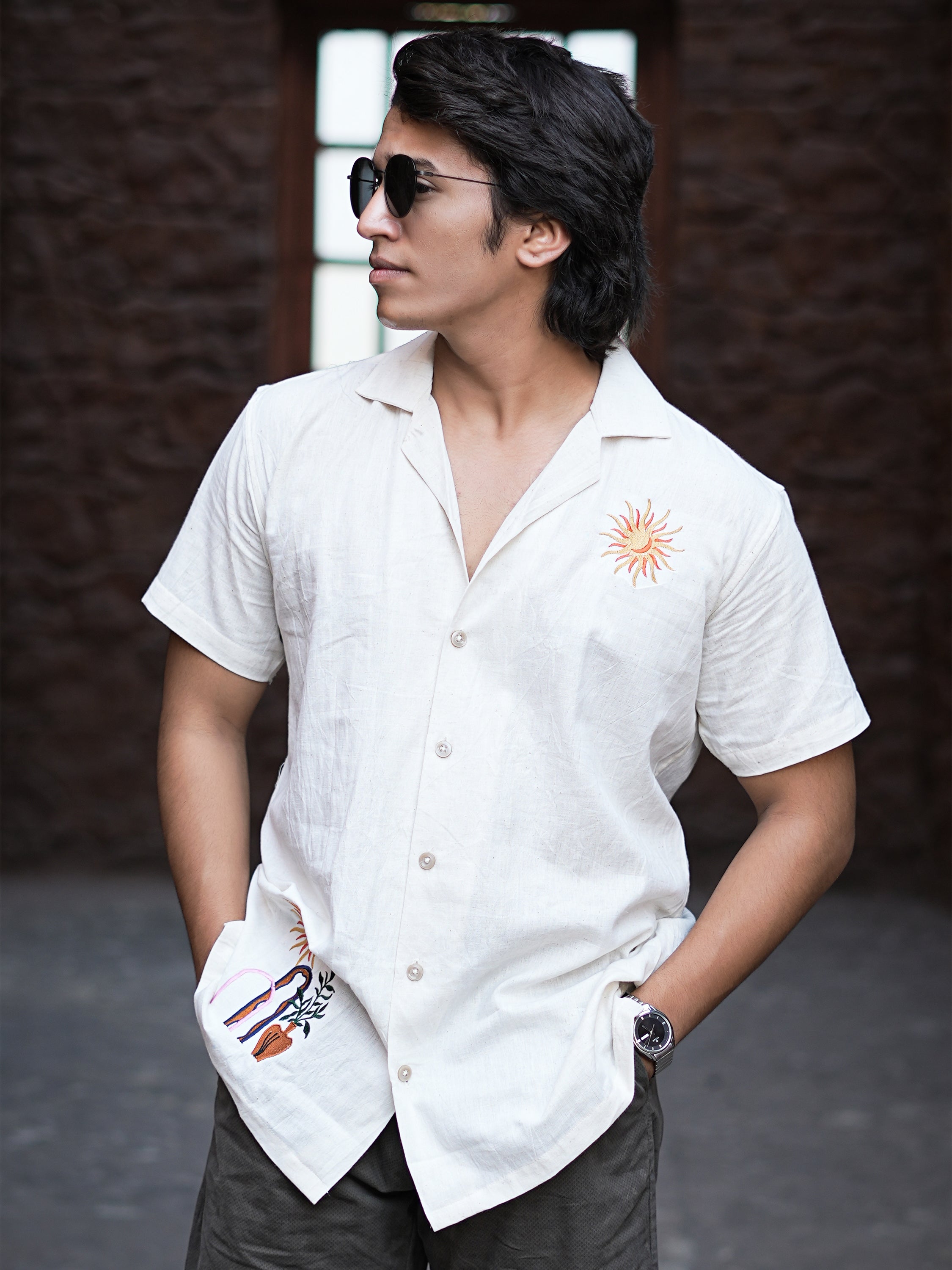Oasis Sunset Embroidery Linen Shirt