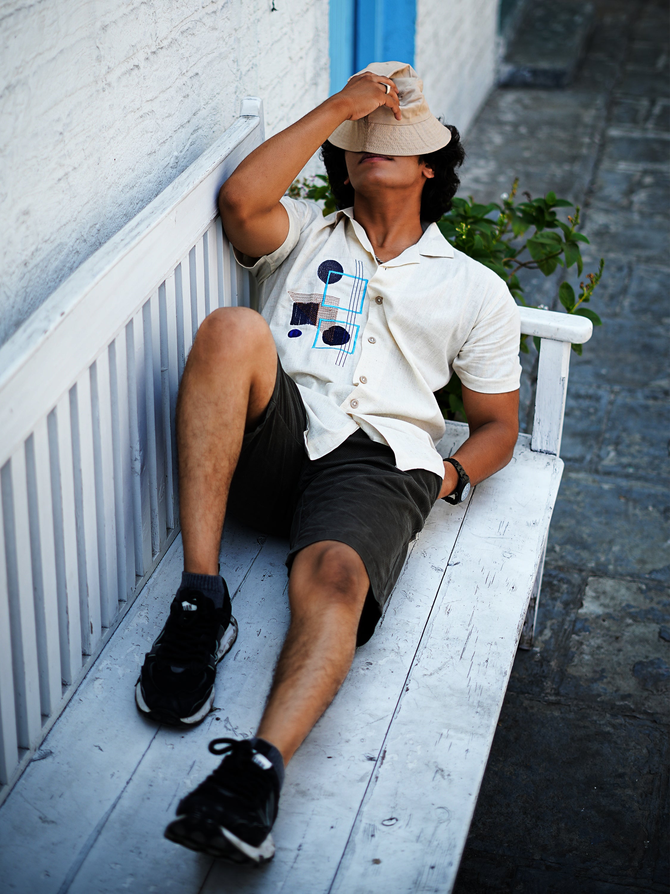 Abstract Geometry Embroidery Linen Shirt