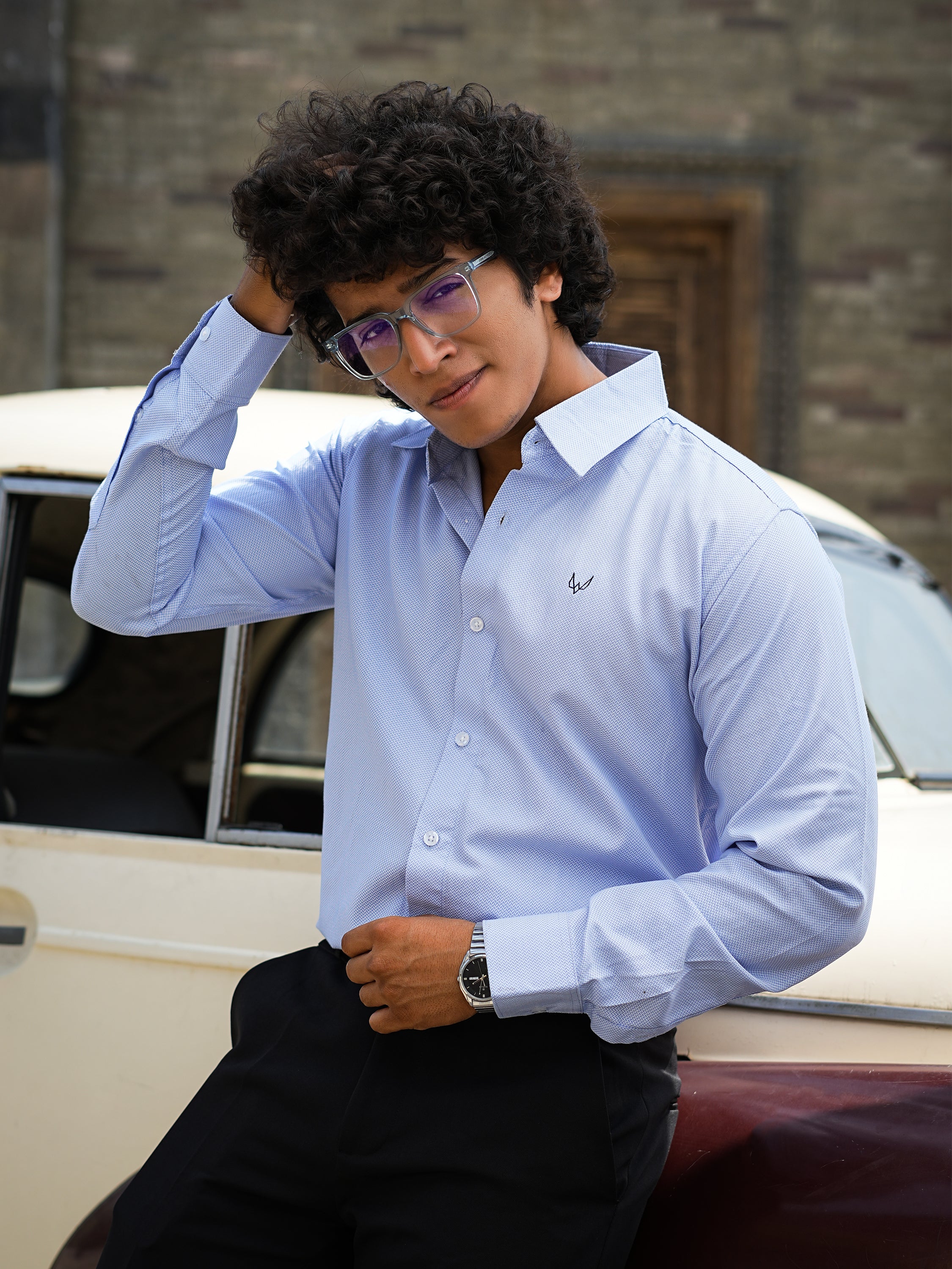 Sky Blue Textured Shirt