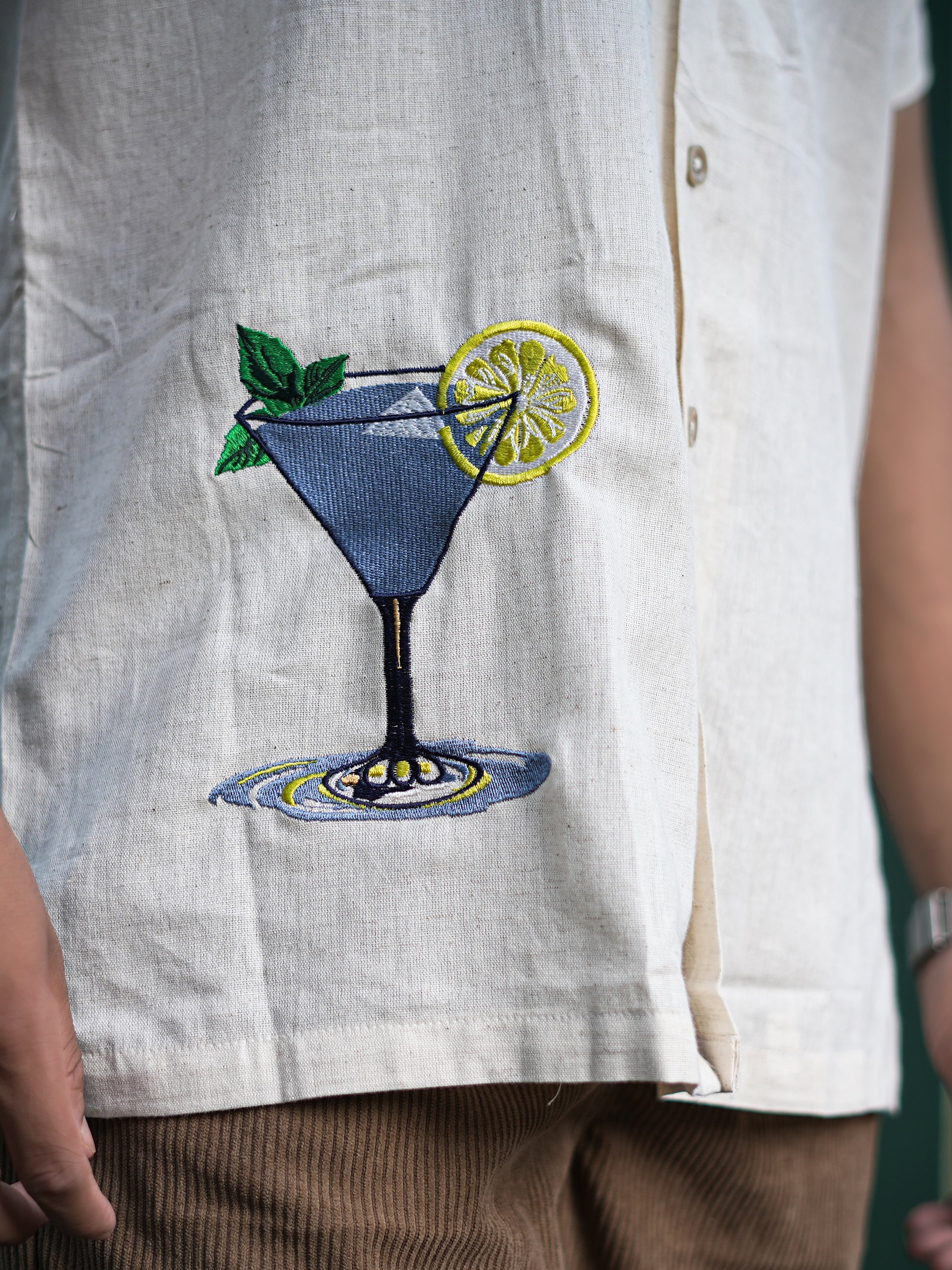 Cocktail Hour Summer Embroidery Linen Shirt