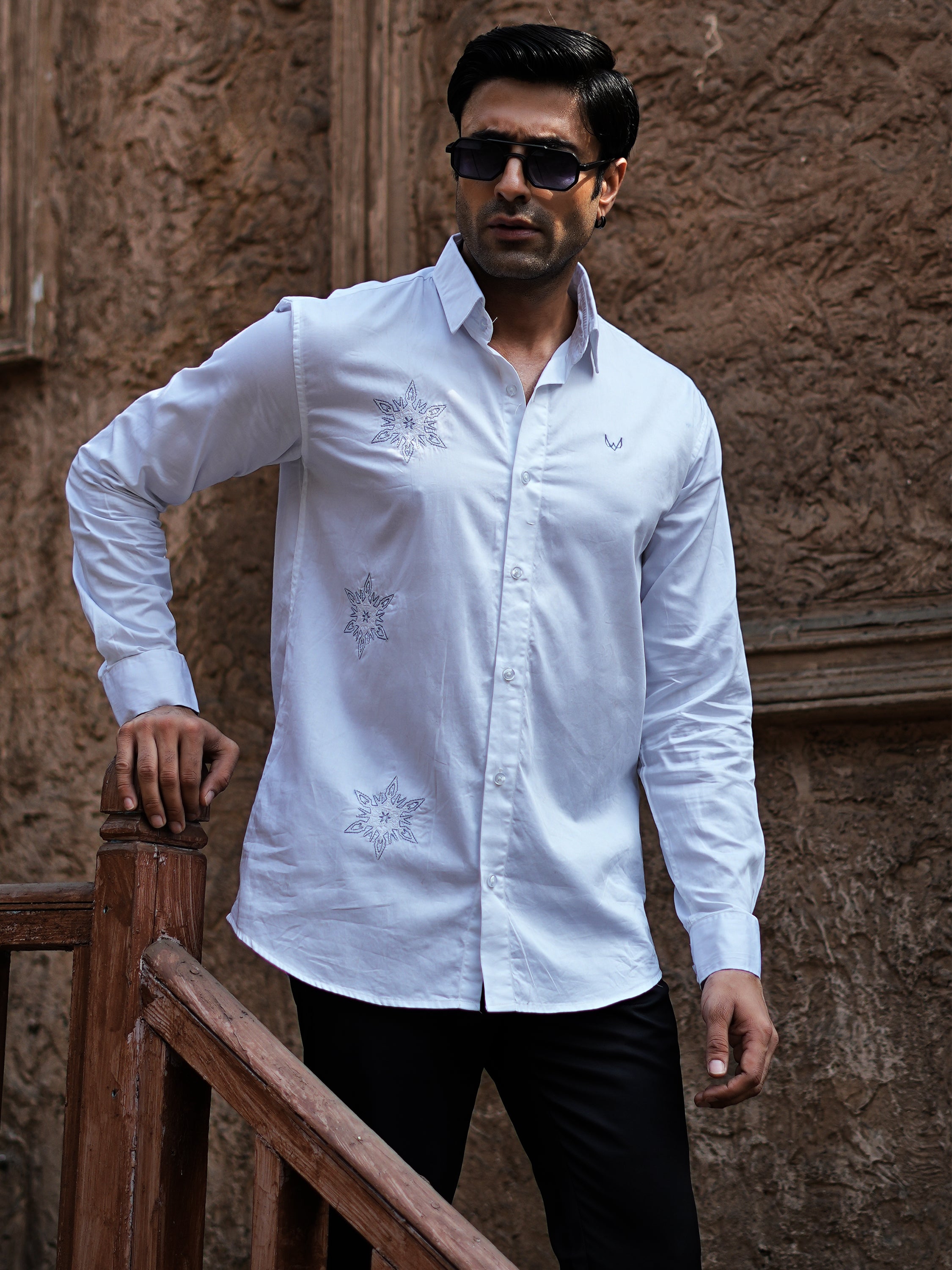 Embroidered Motif White Shirt