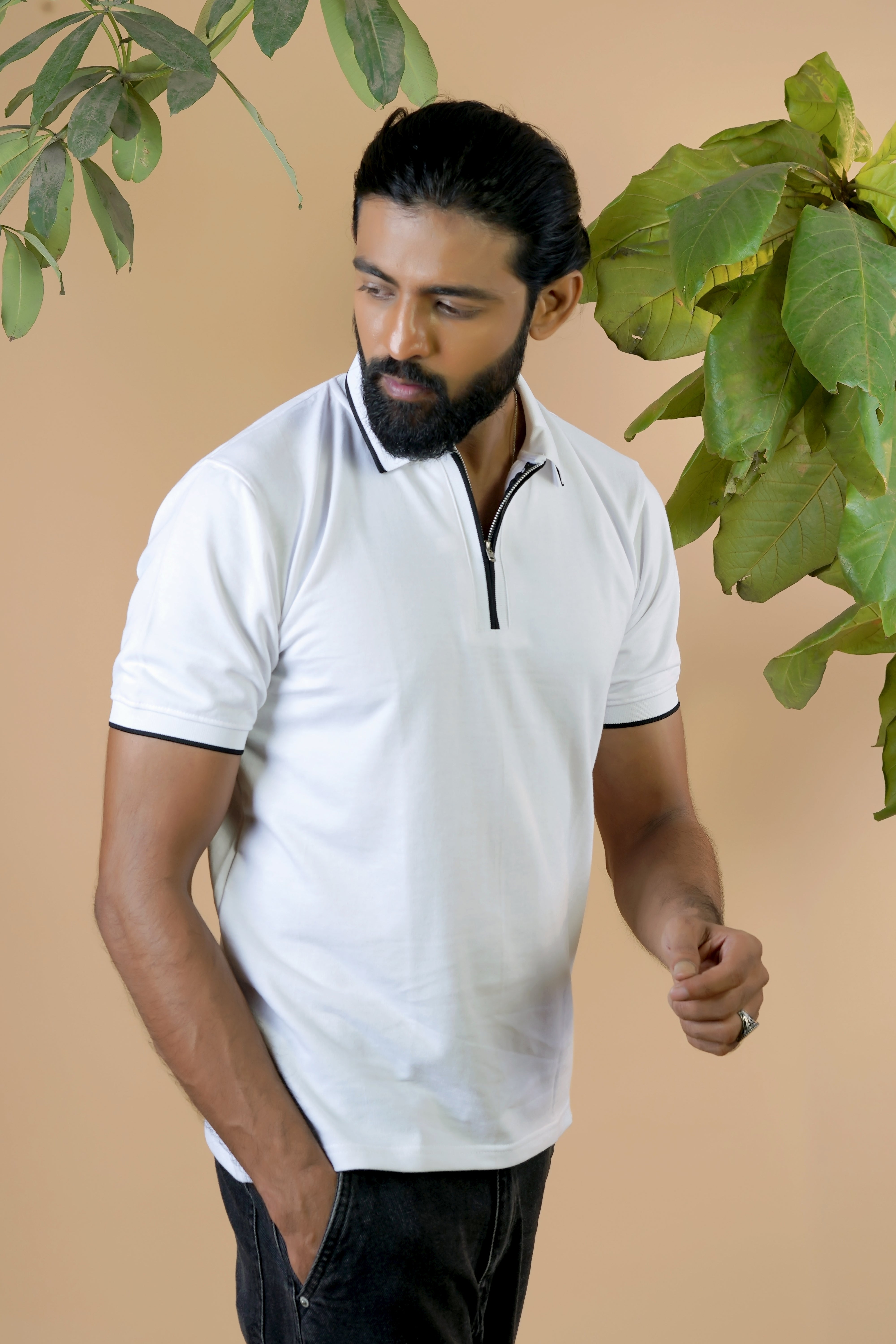 White Zip Polo T-Shirt