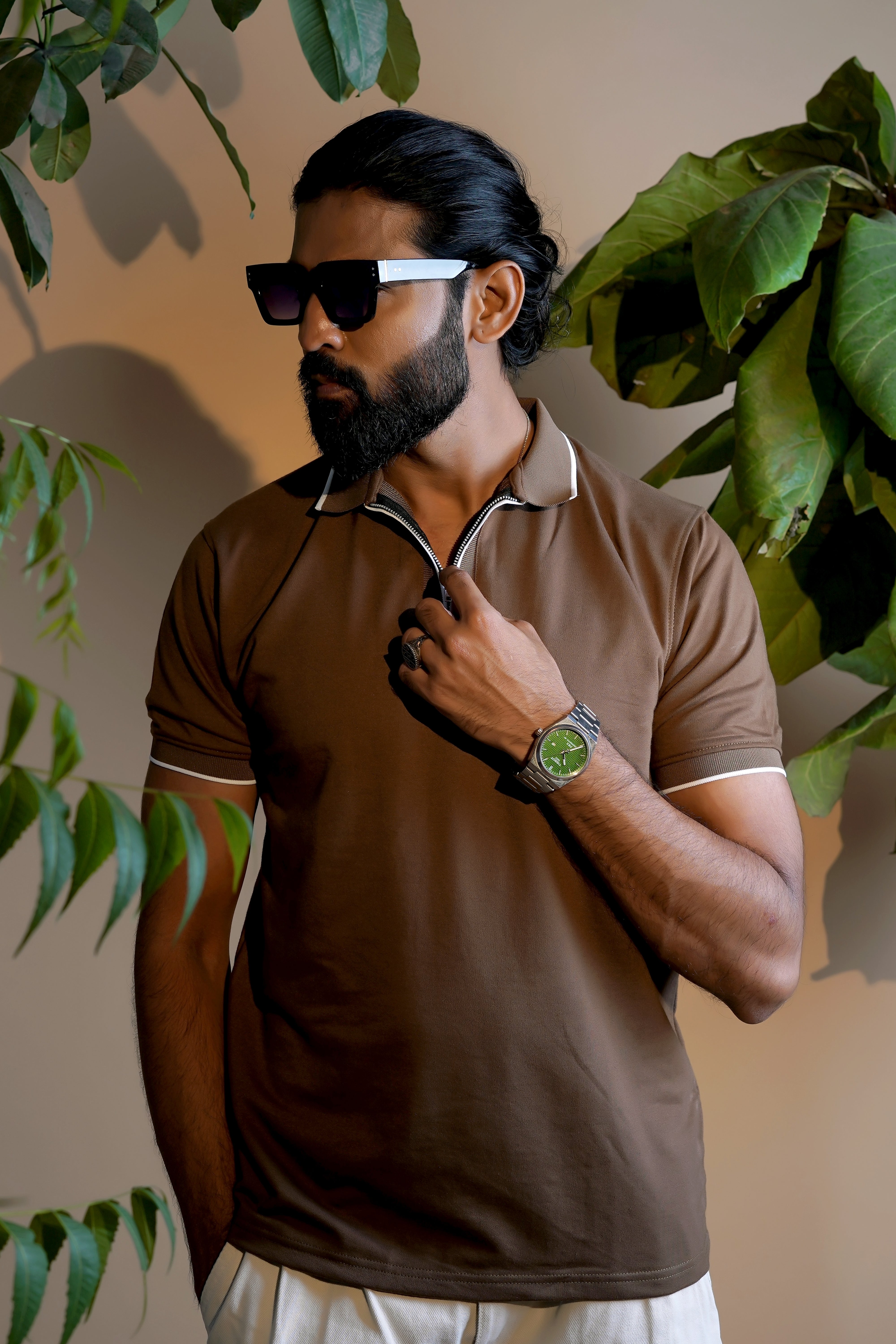 Classic Coffee Zip Polo T-Shirt