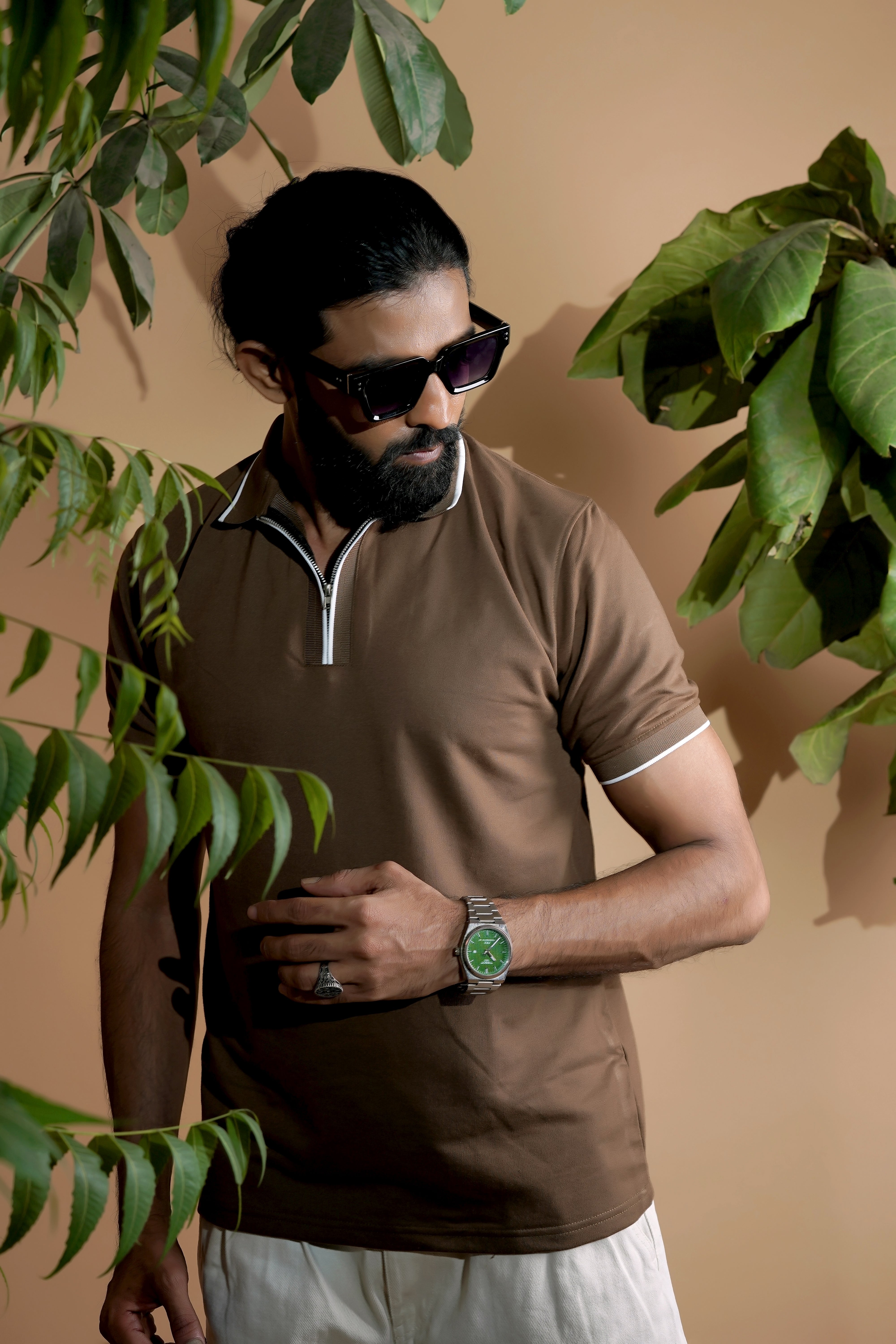 Classic Coffee Zip Polo T-Shirt