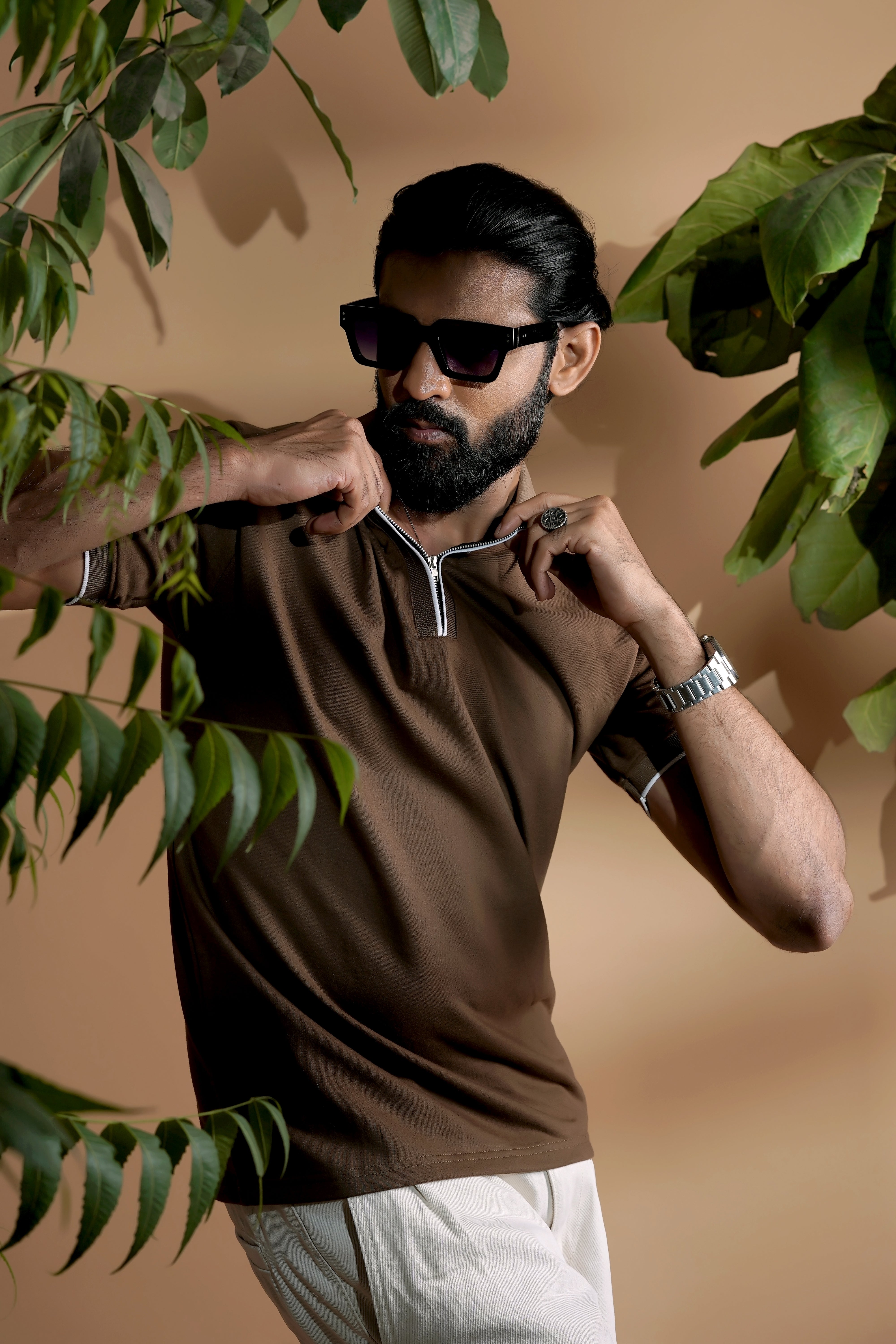 Classic Coffee Zip Polo T-Shirt