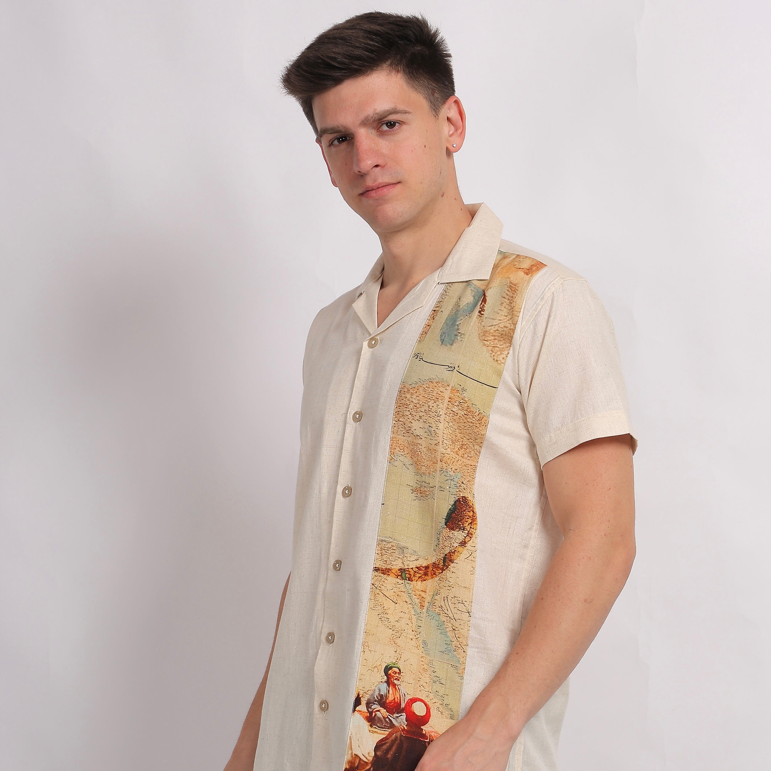 Vintage Map Panel Linen Shirt