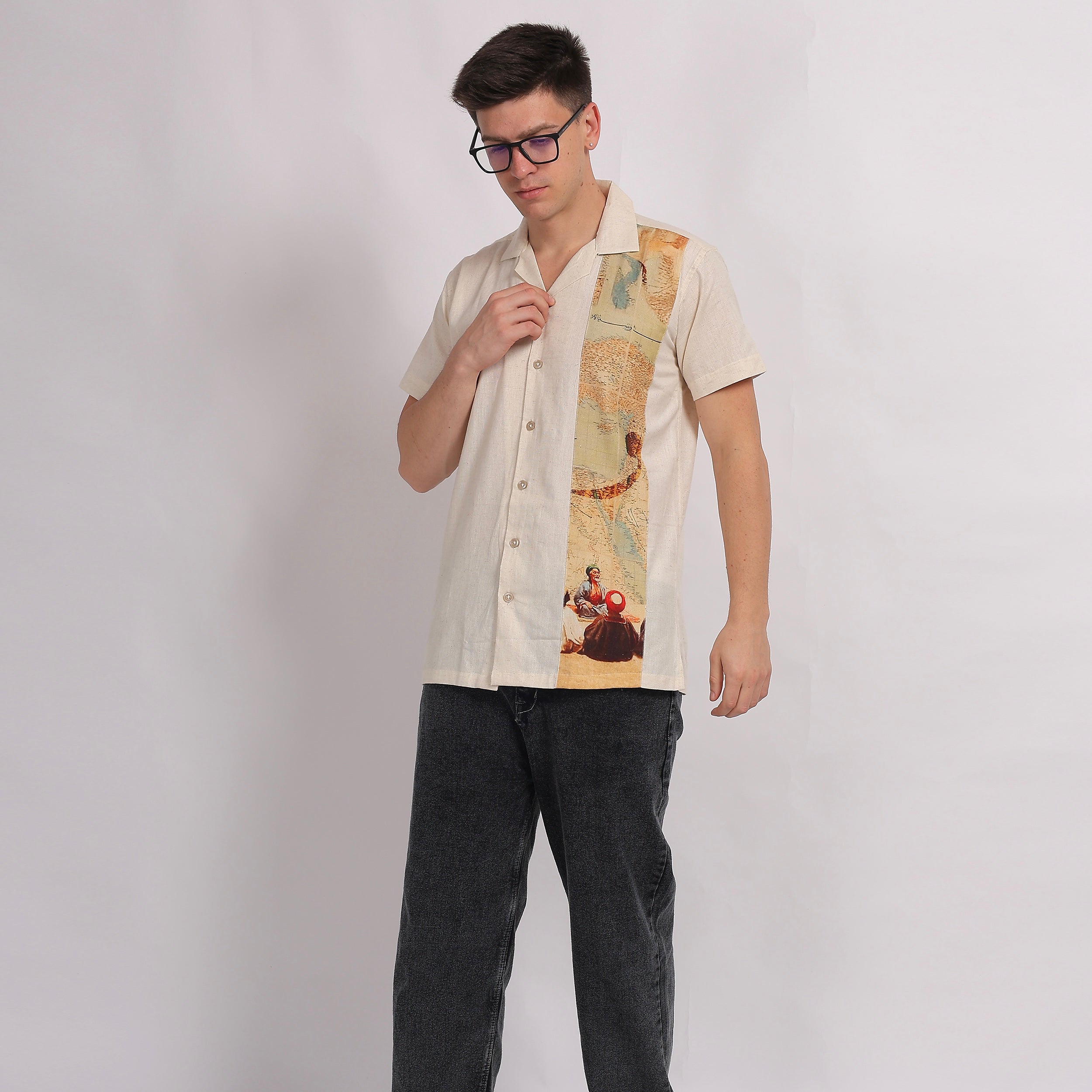 Vintage Map Panel Linen Shirt