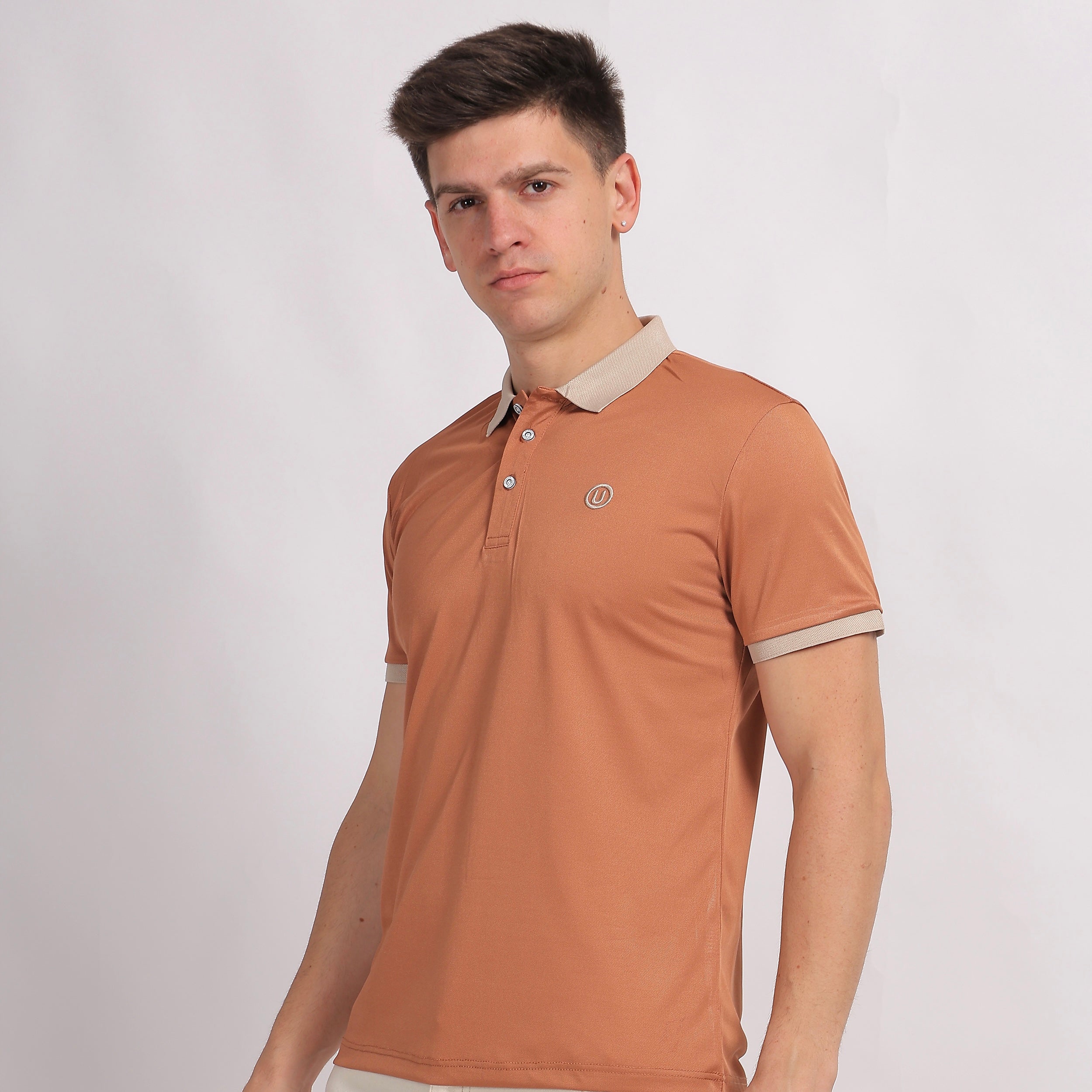 Brown Contrast Collar Polo