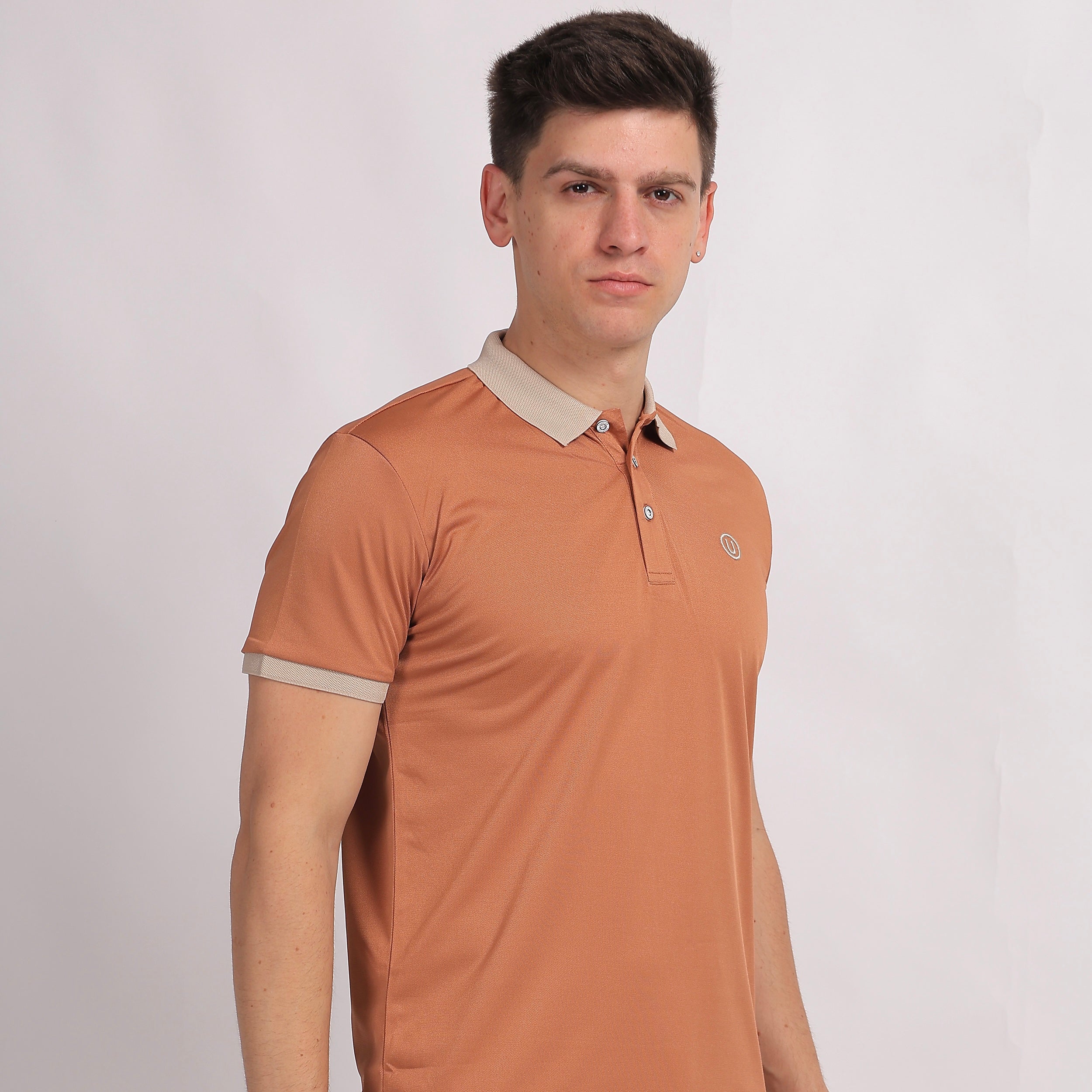 Brown Contrast Collar Polo