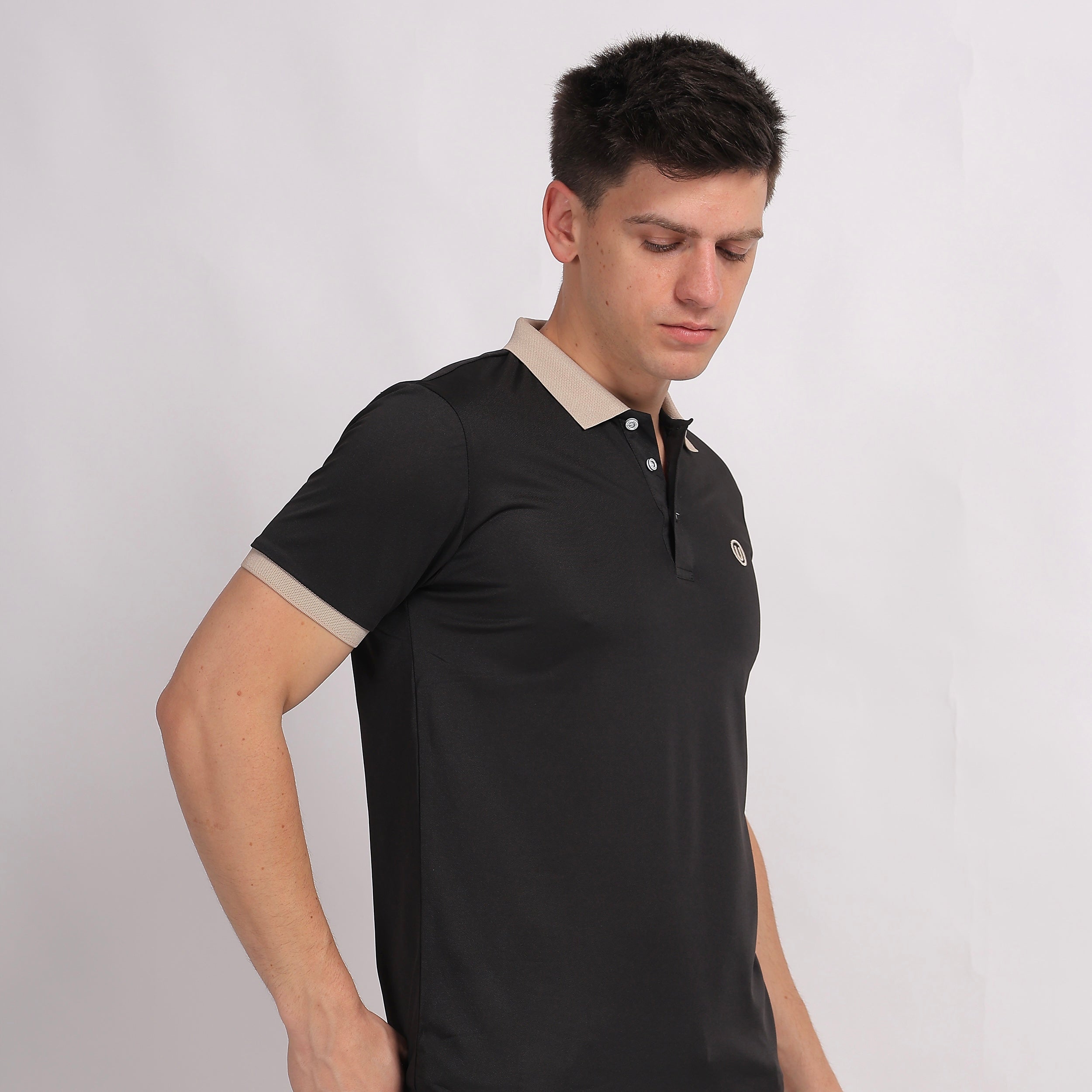 Beige Contrast Collar Polo