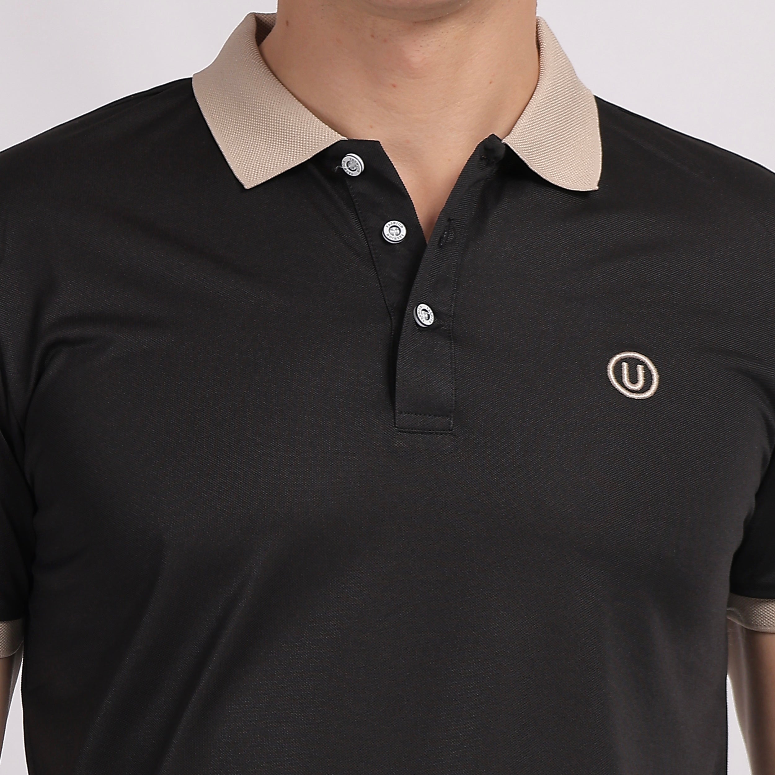 Beige Contrast Collar Polo