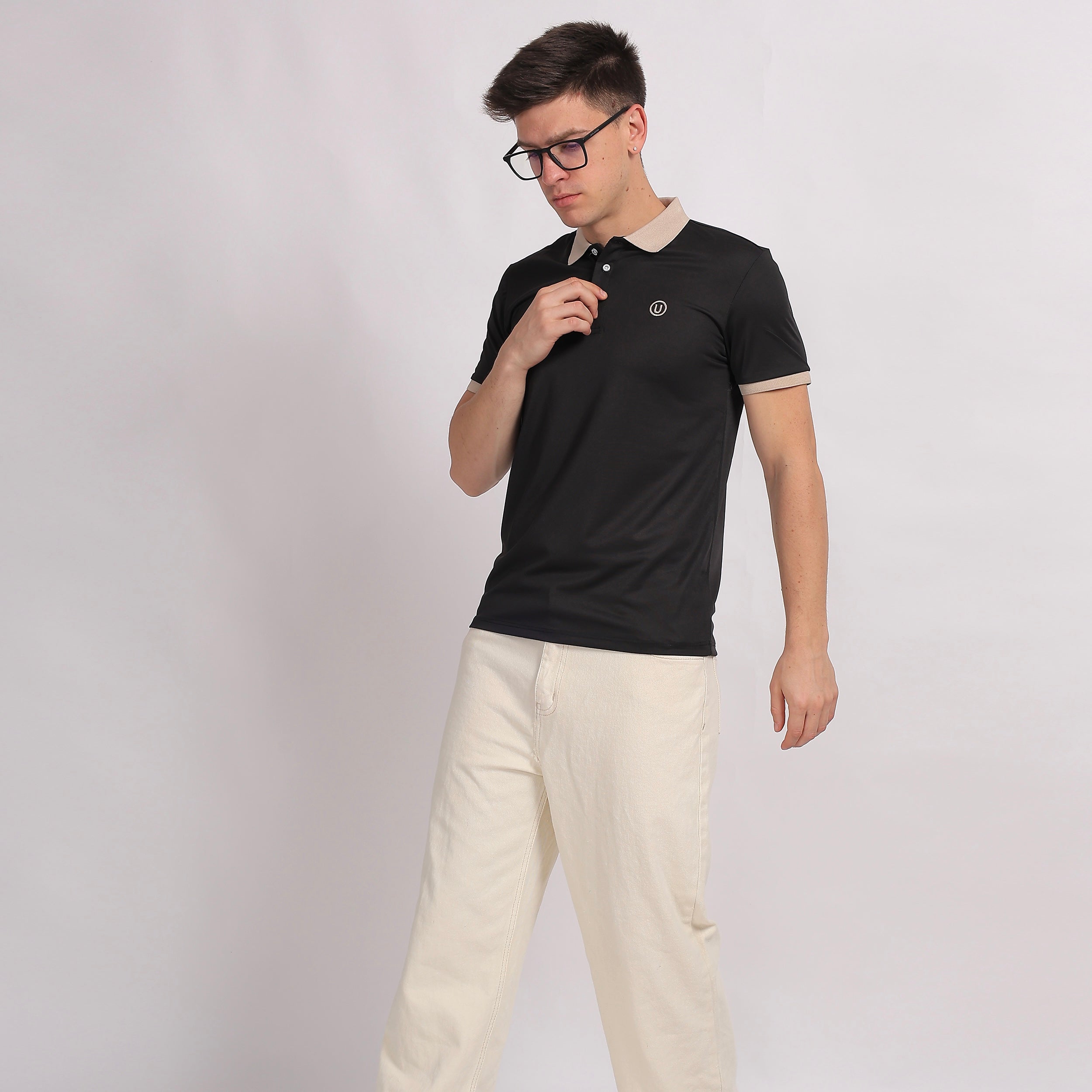 Beige Contrast Collar Polo