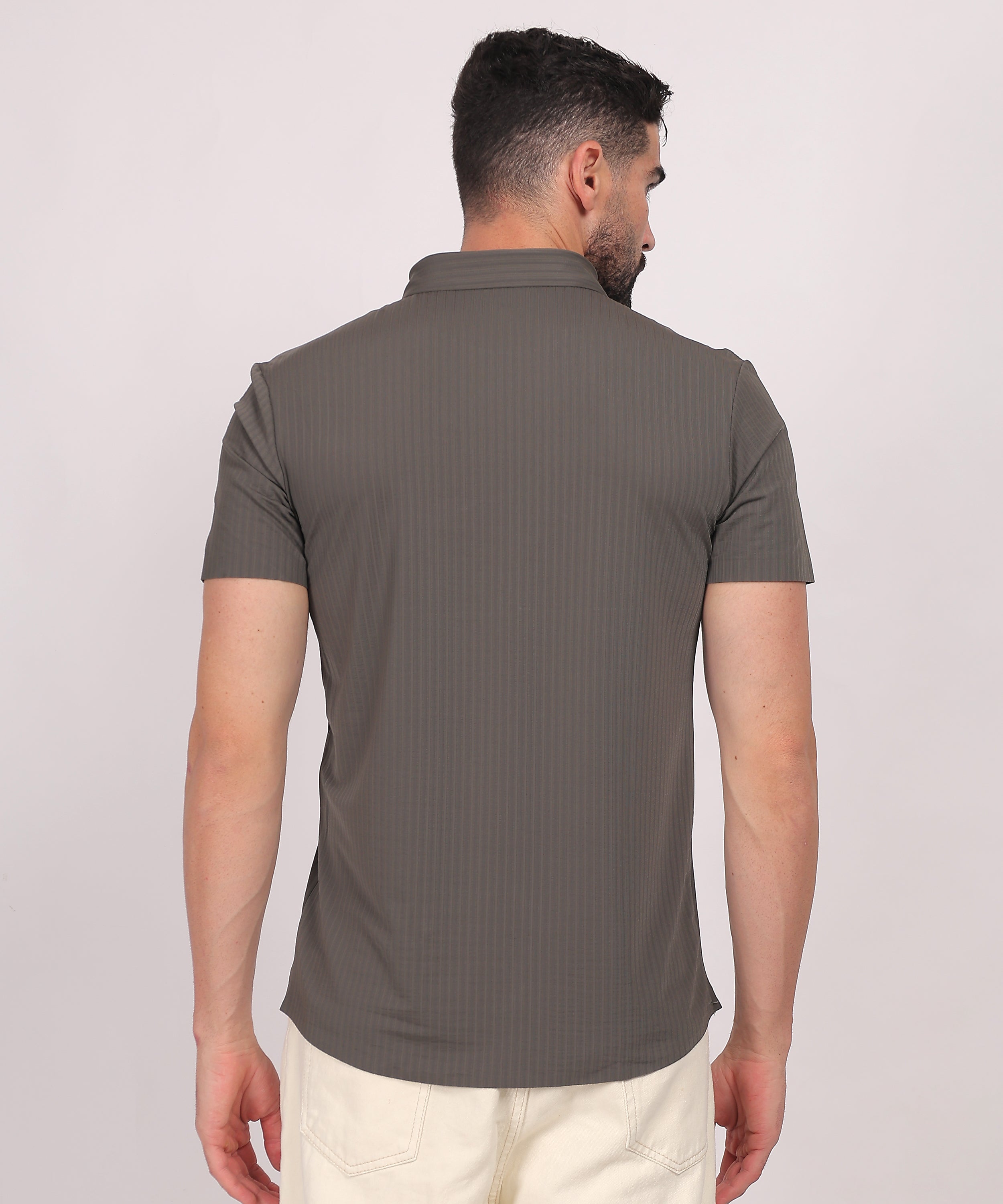 Gray Stitchless Striped Short Sleeve Shirt