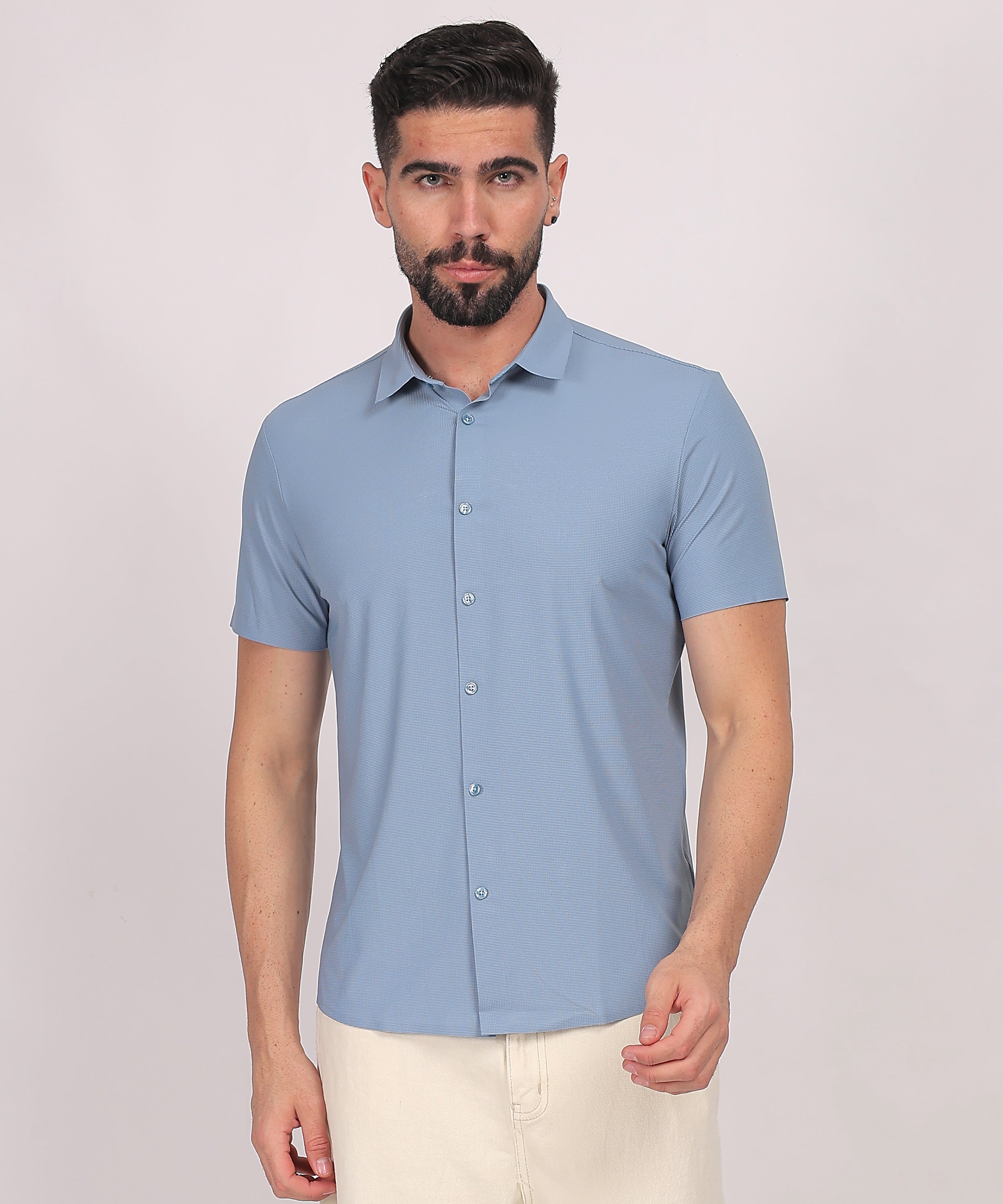 Sky Blue Stitchless Short Sleeve Shirt