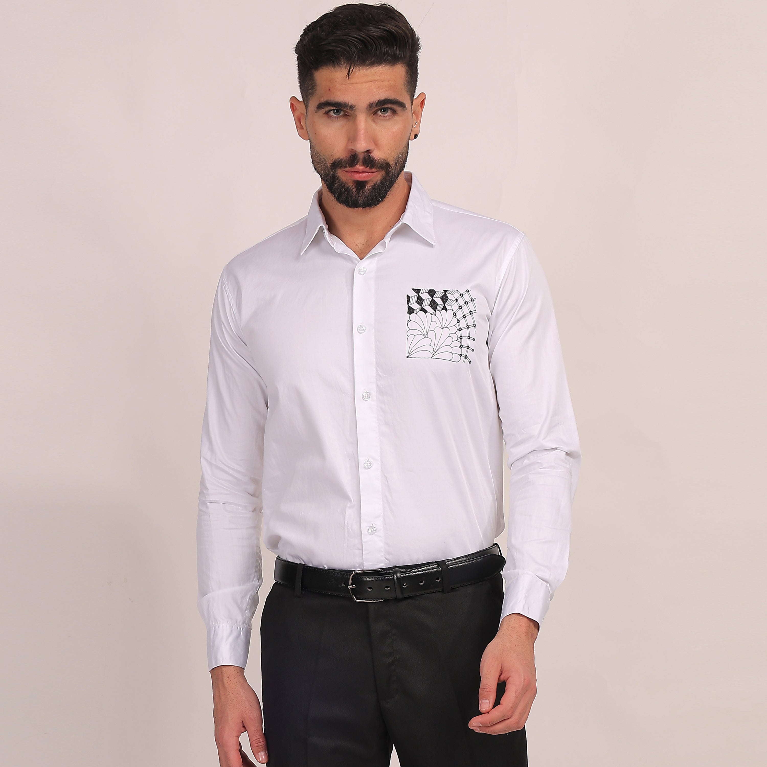 Tailored Graphic Pocket  White Shirt 