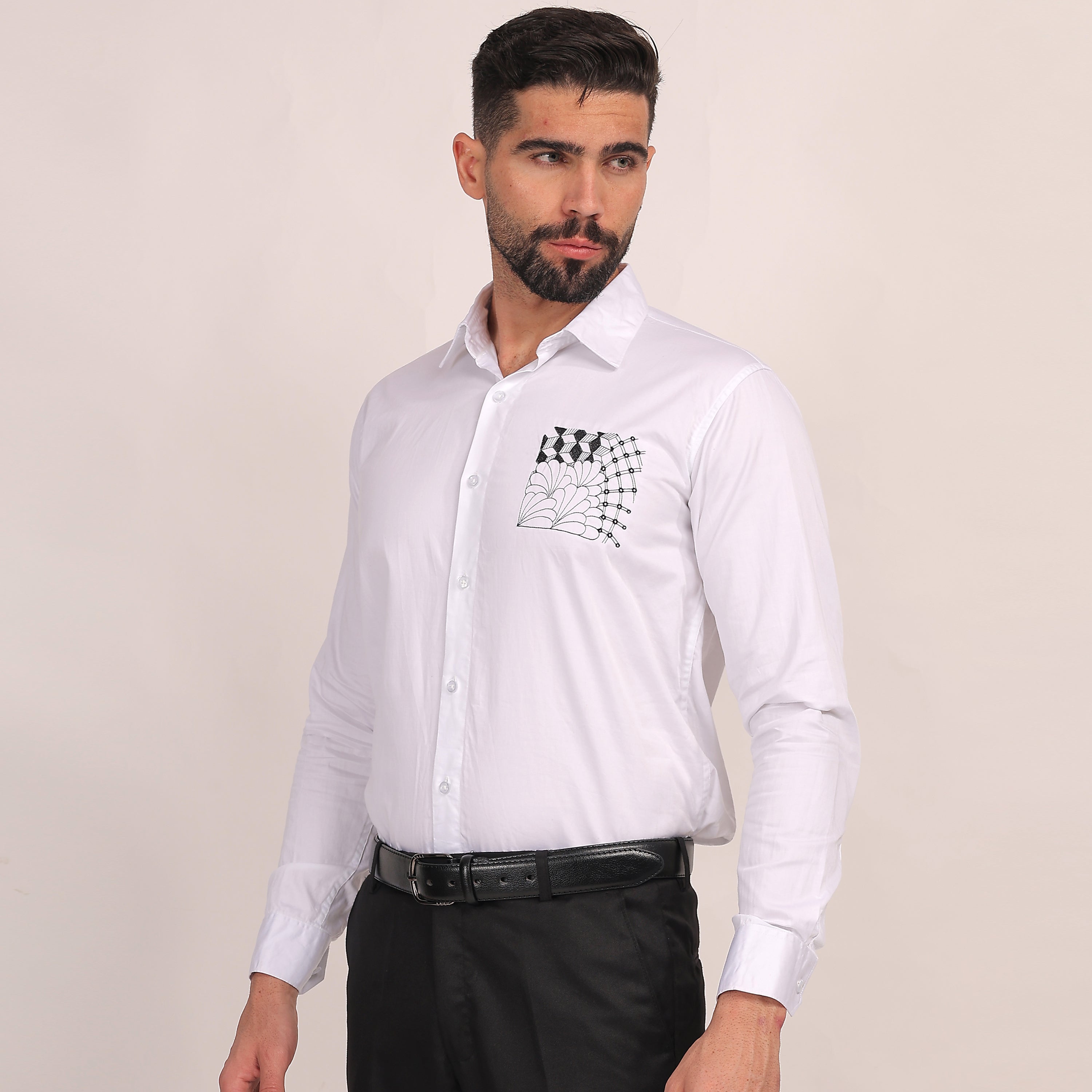 Tailored Graphic Pocket  White Shirt 