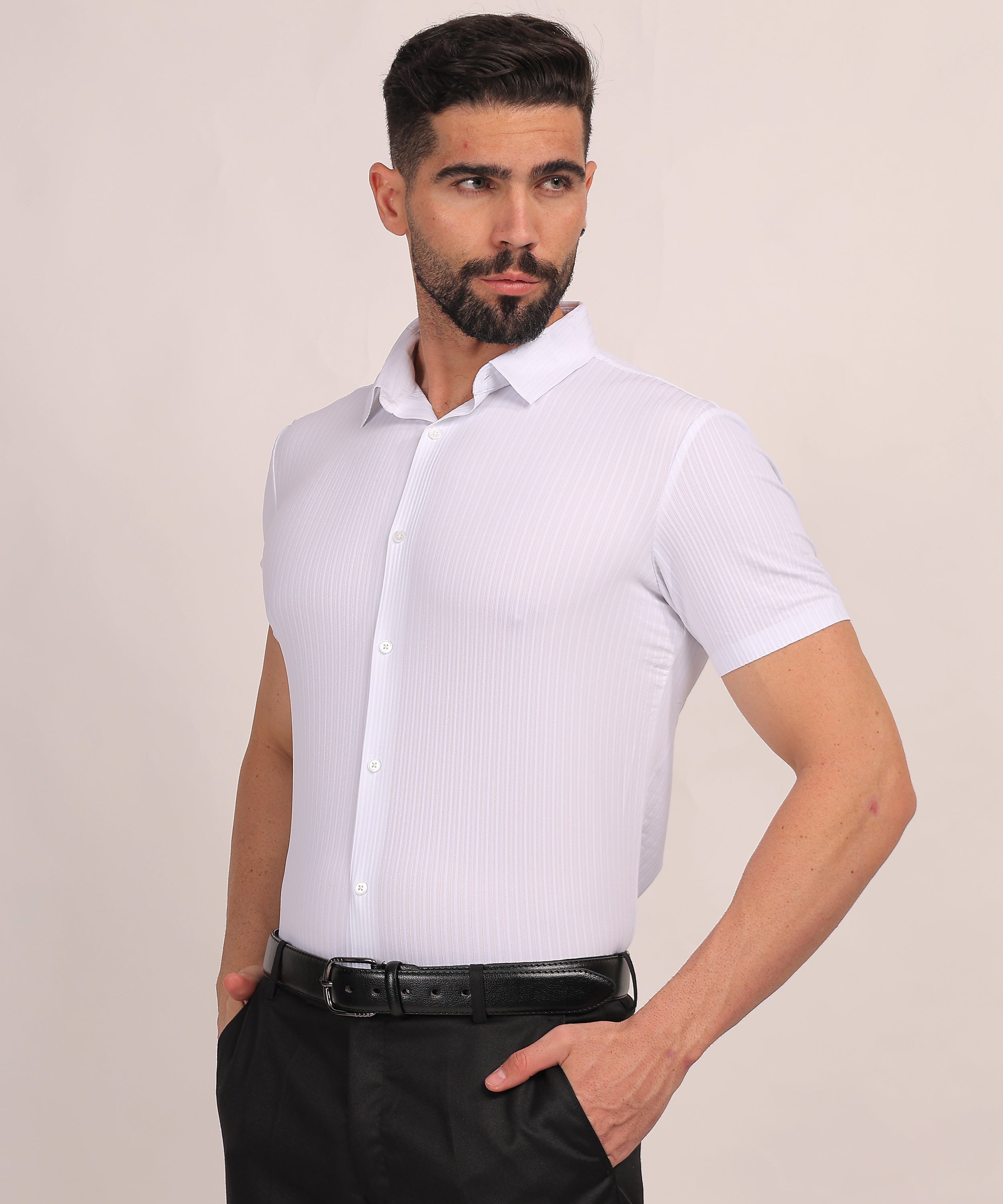 White Stitchless Textured Short Sleeve Shirt