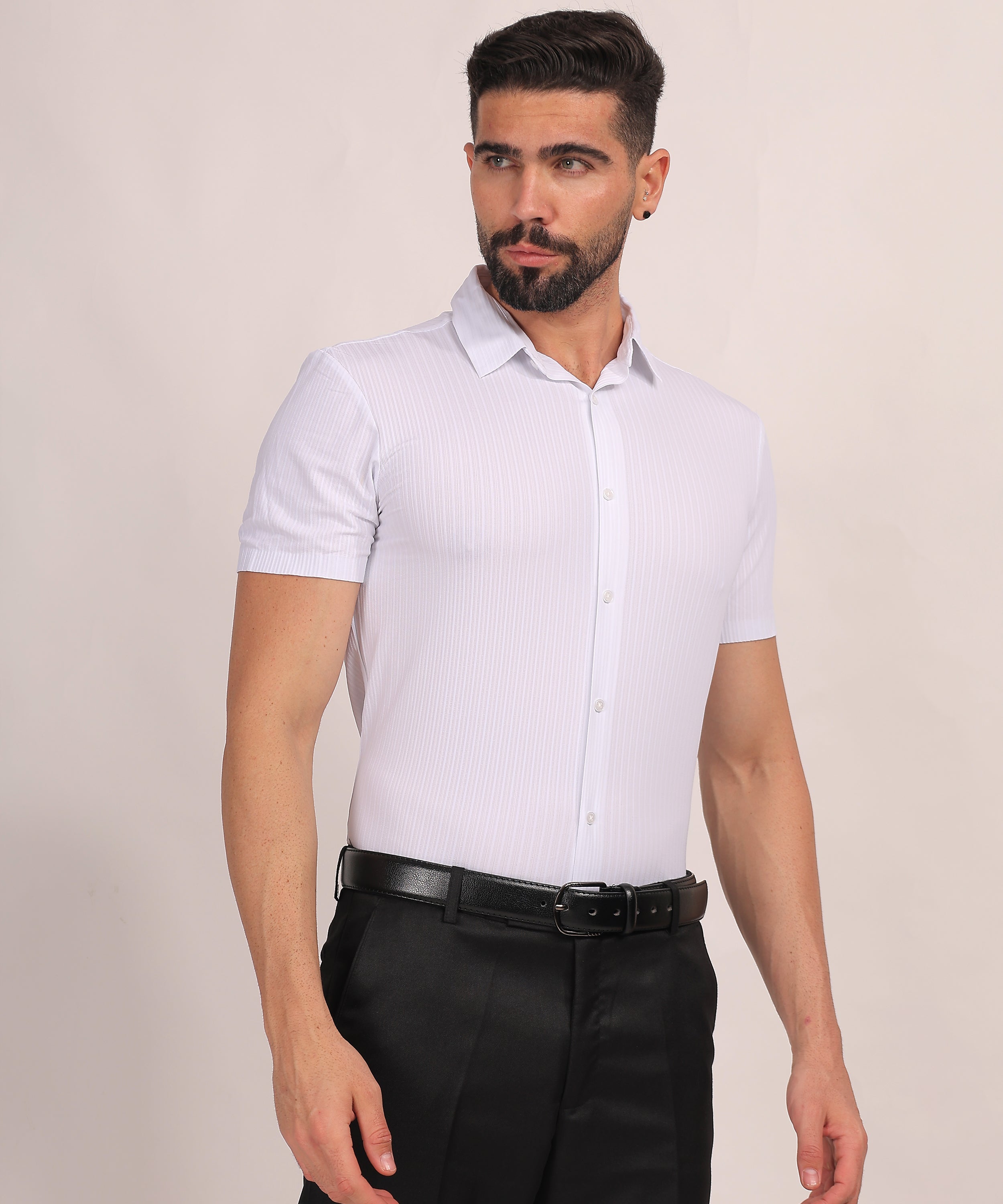 White Stitchless Textured Short Sleeve Shirt