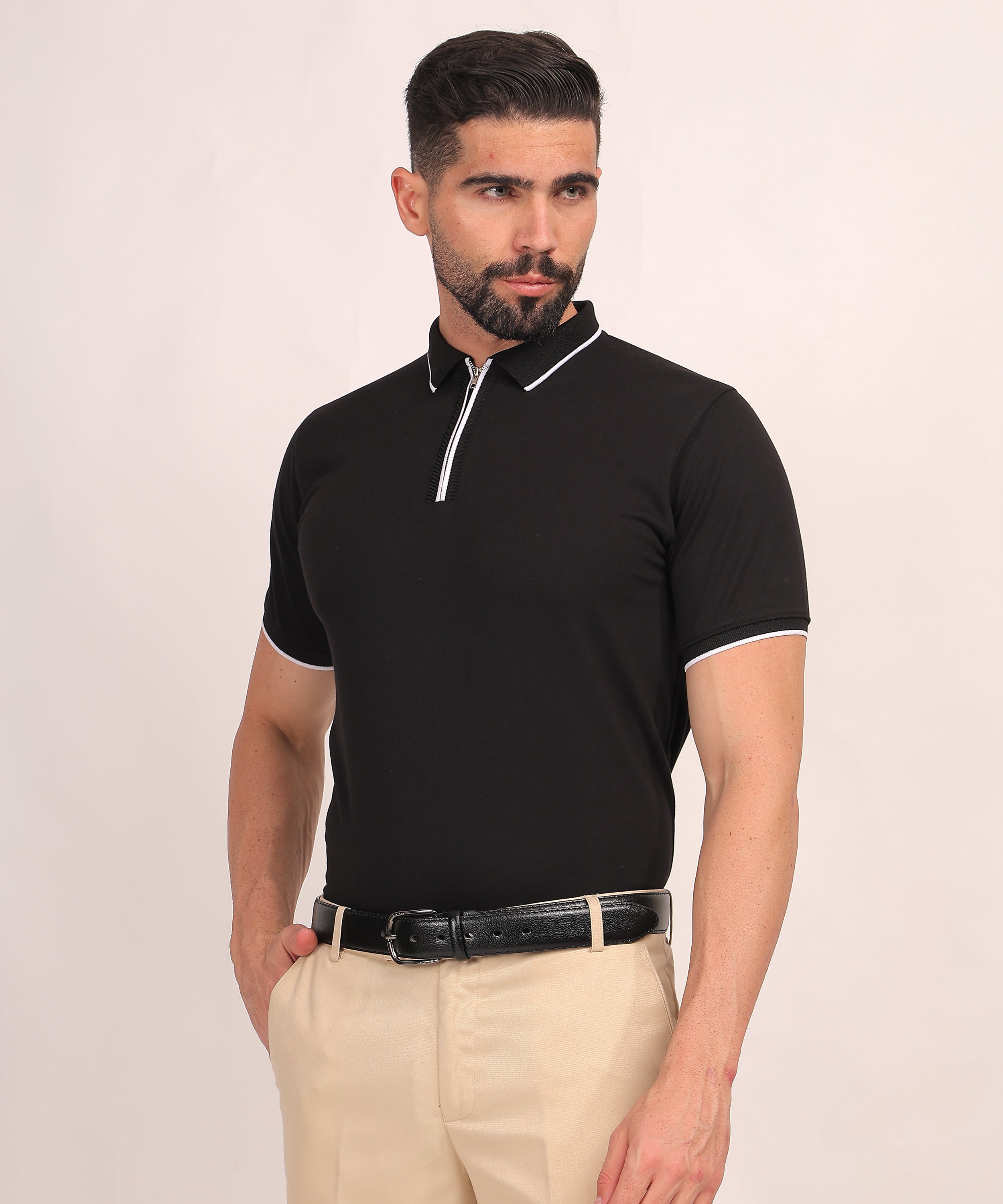 Charcoal Black Zip Polo T-Shirt