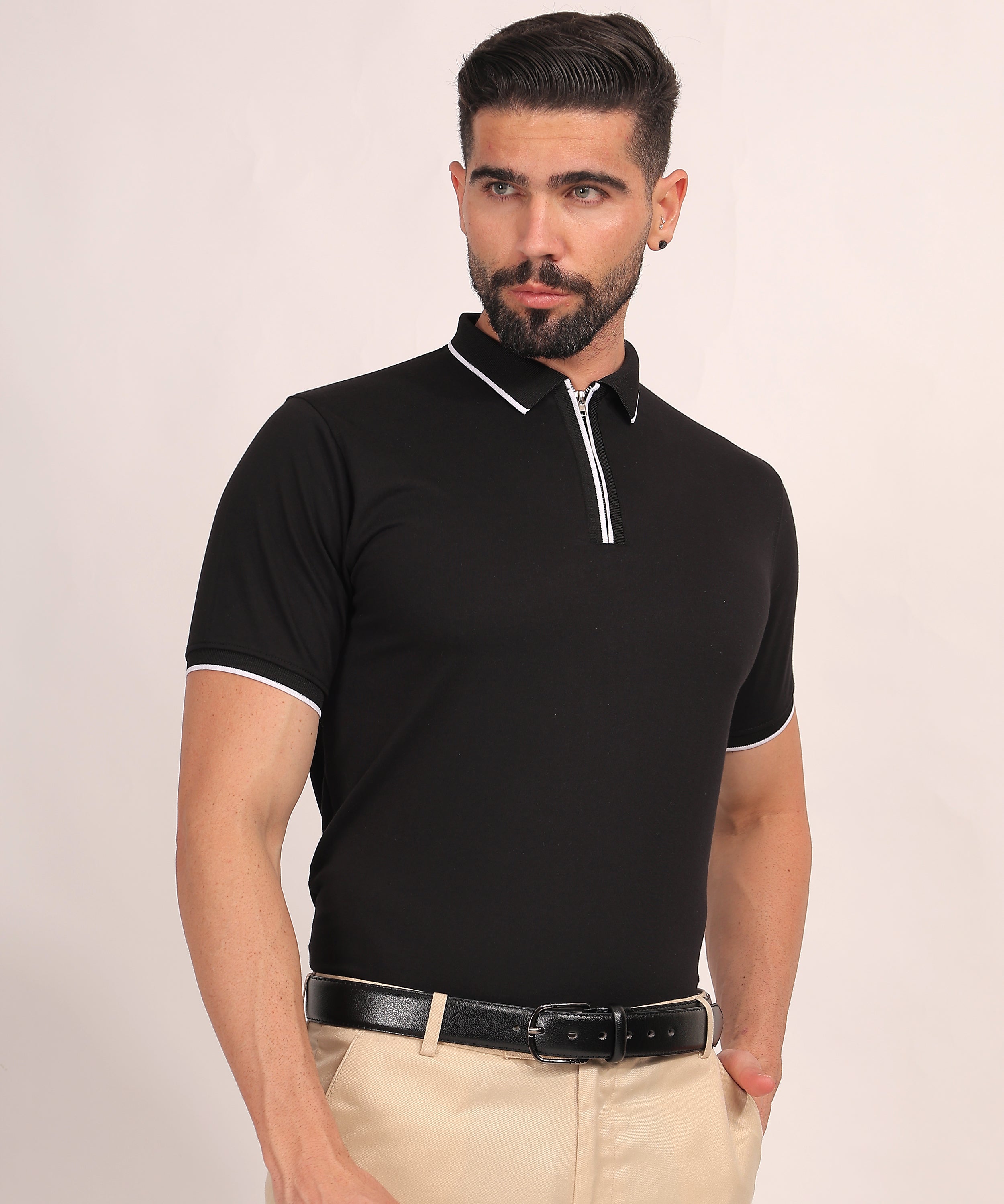 Charcoal Black Zip Polo T-Shirt