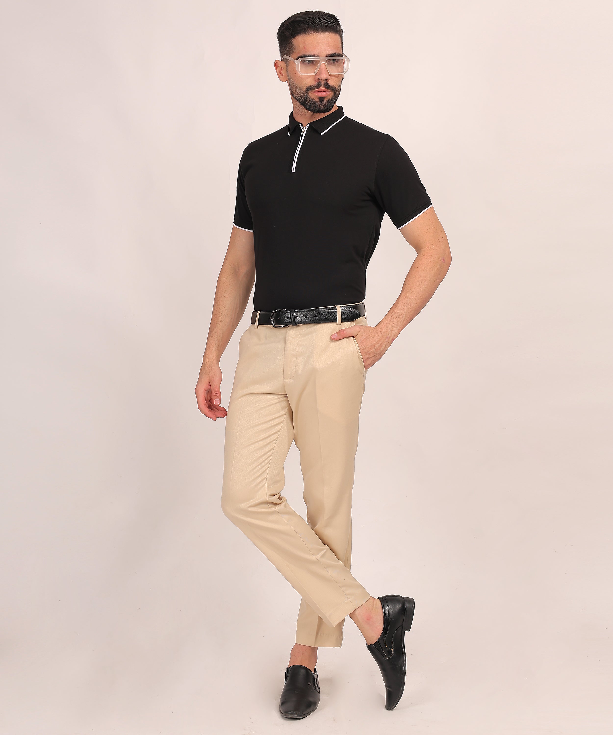 Charcoal Black Zip Polo T-Shirt