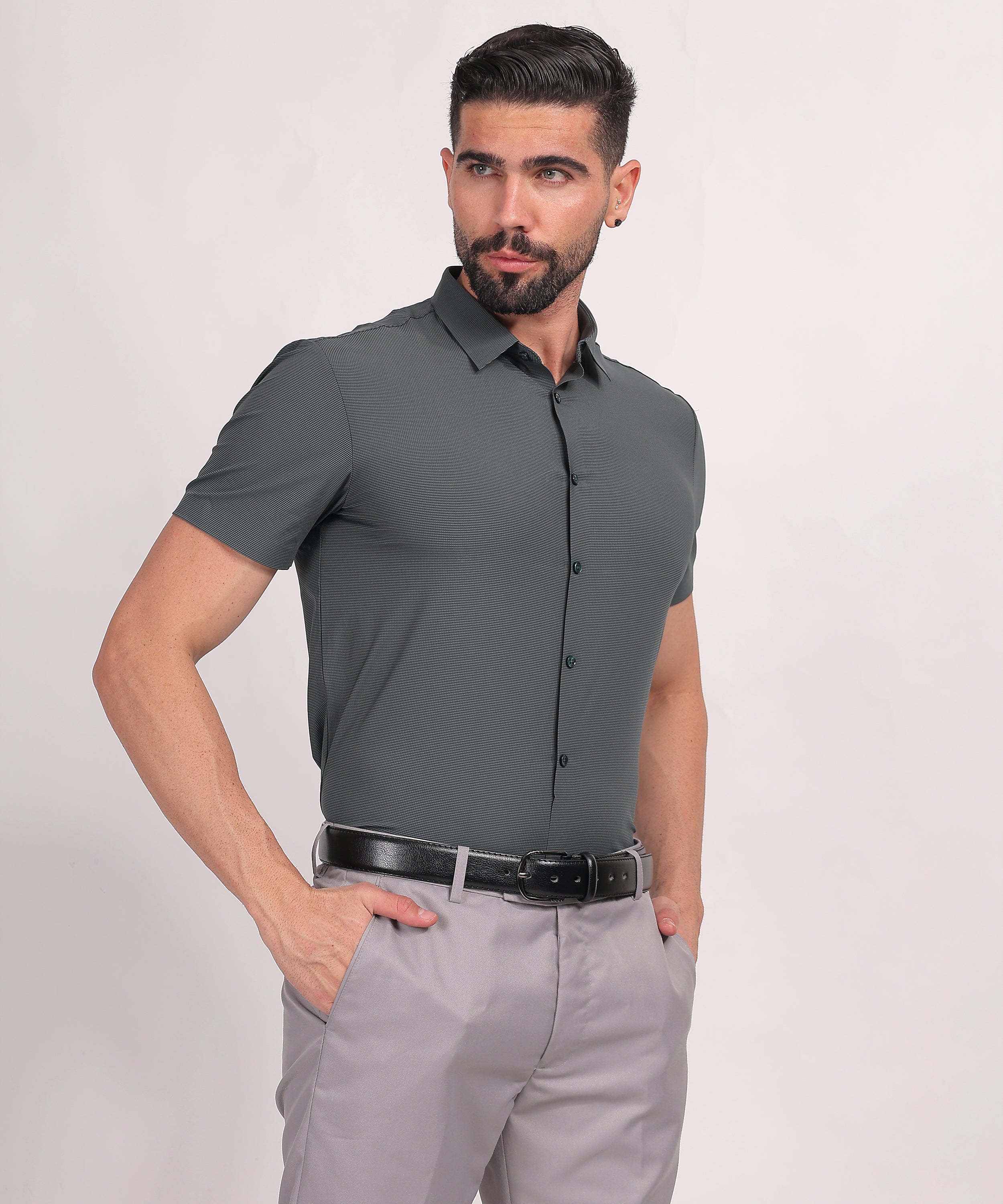 Dark Olive Green Stitchless Short Sleeve Shirt