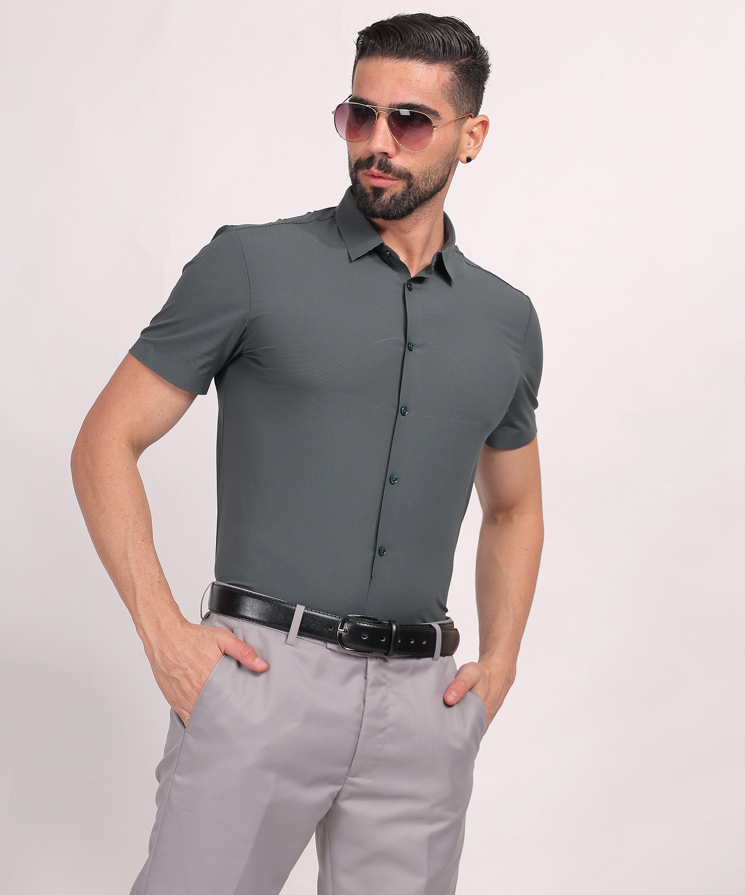 Dark Olive Green Stitchless Short Sleeve Shirt